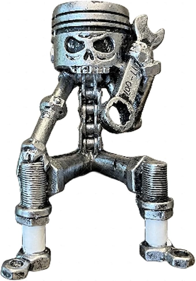 1Pcs Carved Piston Skull Face Sculpture Skull Face Art Statue Resin Statue Gear Base Car Enthusiast Office Home Decoration (Style 3) - skull figurine