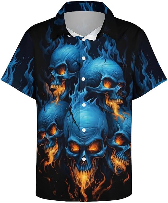 Men's Button Down Shirt with Skull Cool Graphic Casual Hawaiian Beach Shirts - skull tshirt