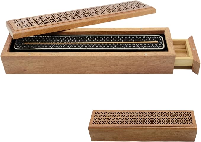 Incense Holder, Wooden Incense-Stick Holder Box with Storage & Ash Catcher,Coffin Incense Bunners for Meditation Yoga Spa Room (Natural Wood) - skull incense burner