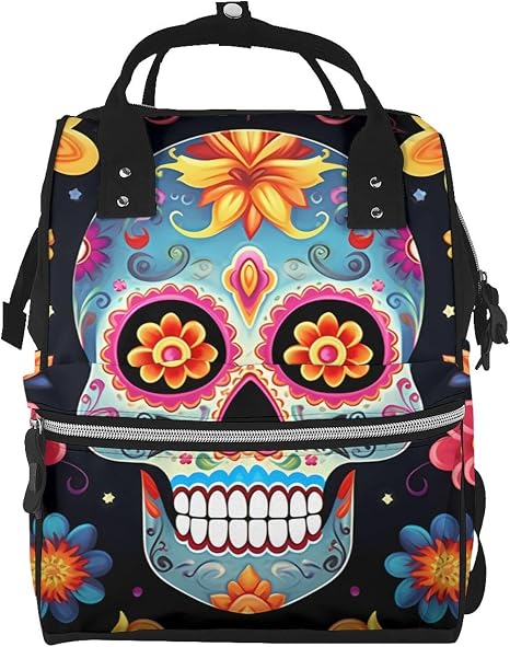 OUSIKA Sugar Skulls Print Diaper Bag Multifunction Laptop Backpack Travel Daypacks Large Nappy Bag, Black, One Size - skull backpack