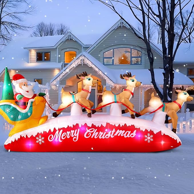 Danxilu Christmas Inflatables 10 FT Long Santa Sleigh and Reindeer Decor - skull inflatable