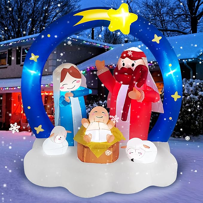 Danxilu 6FT Inflatable Nativity Scene Outdoor Christmas Decorations w/LEDs - skull inflatable