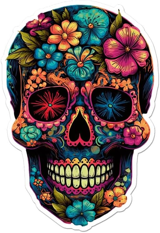 Sugar Skull Flowers Vinyl Decal Sticker- 8.5" x 5.75" - skull sticker