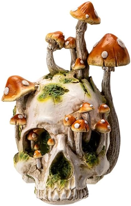 Pacific Giftware Large Skull with Mushrooms, Fungi Skull, Mushrooms Skull Head - skull figurine
