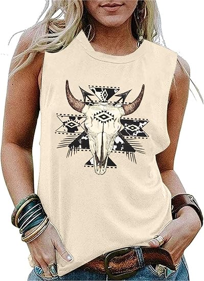 Cowgirl Shirt Women Country Concert Crop Top Western Cowboy Tank - skull tank tops