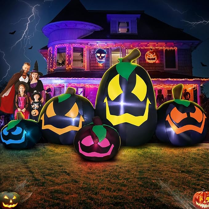 9FT Halloween Inflatables Decoration Outdoor, Pumpkin Inflatable Outdoor Decoration with LED Light, Halloween Inflatables Outdoor Decorations Blow up Pumpkin for Holiday Party Lawn Yard Garden Décor - skull inflatable