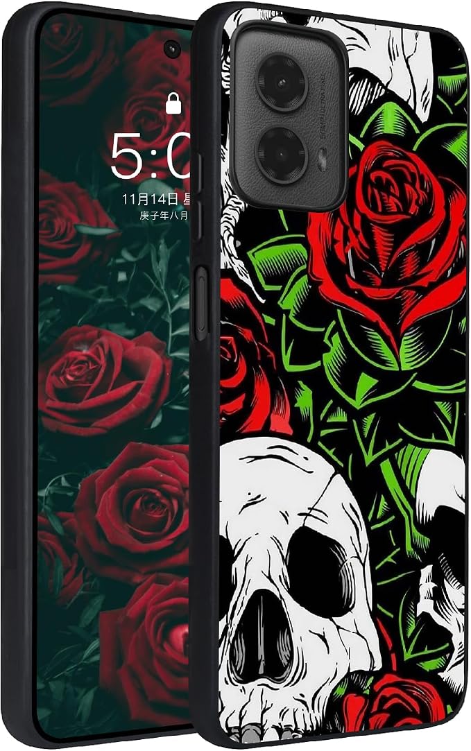 for Moto G Play 2024 Case, Slim Fit Glow in The Dark Hybrid Hard PC Soft TPU Shockproof Drop Protective,Pretty Aesthetic Phone Case for Motorola G Play 2024 Case Grateful Dead Rose Skull - Skull phone case