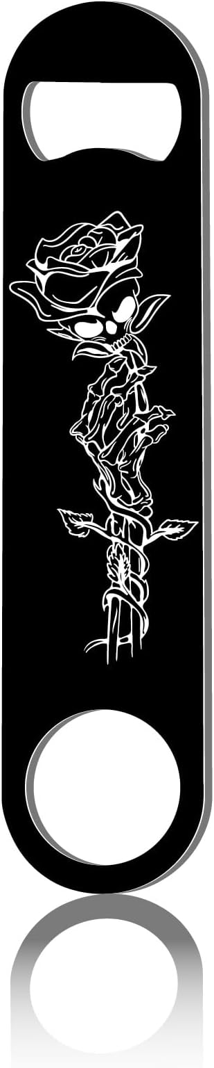 CREATCABIN Skull Flat Bottle Opener June Rose Speed Metal Opener Heavy Duty Bottle Opener Stainless Steel Key for Beer Bartender Pub Bar Drinks Kitchen Restaurant Party Man Women Black 1.6x7Inch - skull bottle