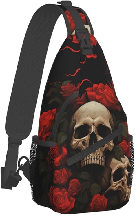 Gothic Rose Blood Skull Sling Backpack Hiking Backpack Crossbody Bag Sports Lightweight And waterproof Chest Bag Shoulder Bag For Women Men - skull backpack