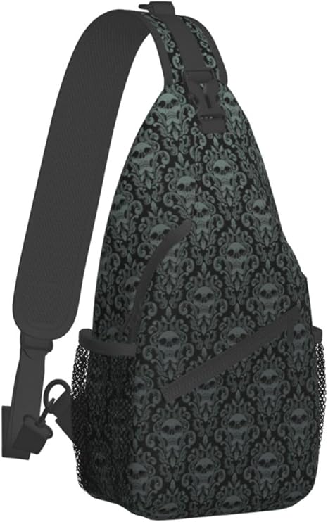 Gothic Black Skull Sling Backpack Hiking Backpack Crossbody Bag Sports Lightweight And waterproof Chest Bag Shoulder Bag For Women Men - sugar skull handbags for sale
