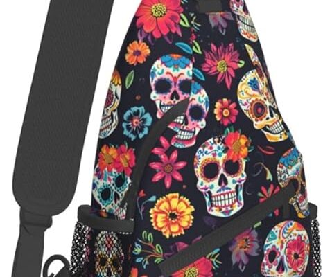 Colorfully Sugar-Skull Sling Backpack Hiking Backpack Crossbody Bag Sports Lightweight And waterproof Chest Bag Shoulder Bag For Women Men