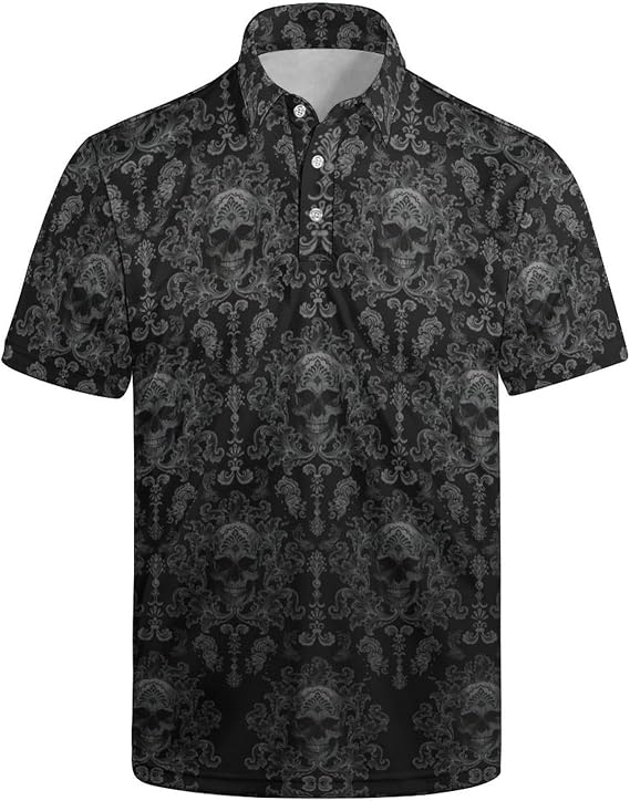 Funny Polo Shirt for Men Funny Golf Polos Shirts Golf Shirts - skull tshirt