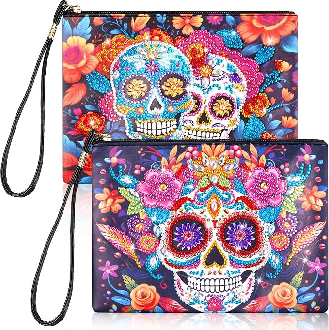 Geyoga 2 Pcs Painting Purses 5D DIY Painting Handbag Art Wristlet Clutch Bag for Women Makeup Gift (Skull) - sugar skull handbags for sale