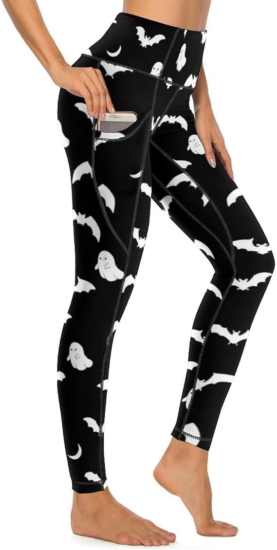 High Waisted Exercise Yoga Pants for Women Running Sports Workout Yoga Leggings with Pockets - skull leggings