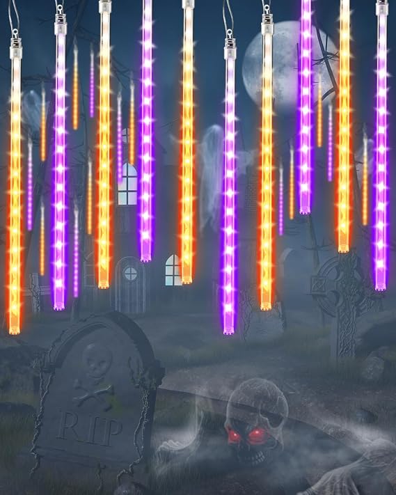 Halloween Lights 20 Tubes Orange Purple Meteor Shower Icicle Lights 480 LED - string light