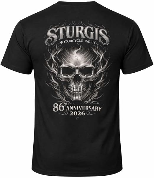 2026 Sturgis Motorcycle Rally Smokey Skull Men's Preshrunk T-Shirt - 86th Anniversary - skull tshirt