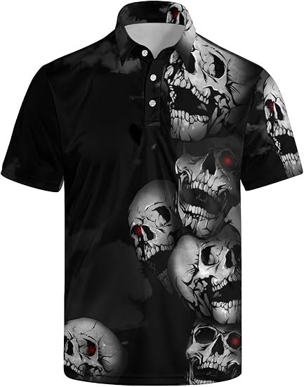 Men's Funny Golf Shirt Short Sleeve, Casual Polo Shirts for Men - skull tshirt