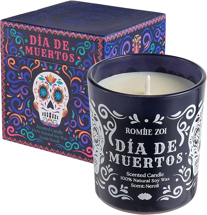 ROMIIE ZOI Fall Scented Candle - Dia de Muertos - 6oz Soy Wax - skull candle