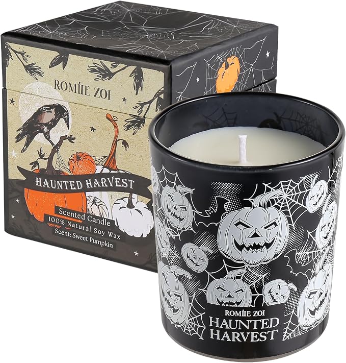 ROMIIE ZOI Scented Candle - Haunted Harvest Halloween - 6oz Soy Wax - skull candle