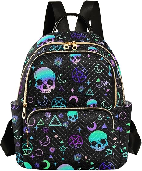 Women Fashion Backpack Purse Magic Skull Rucksack, M