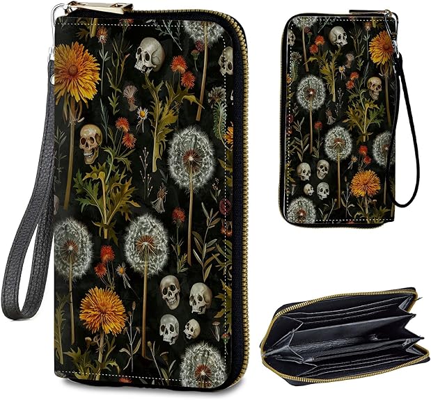 Womens Wallet PU Leather Wristlet Wallets for Women, Large Capacity Lady Fashion Wallet Card Holder Zipper Wallet - sugar skull handbags for sale