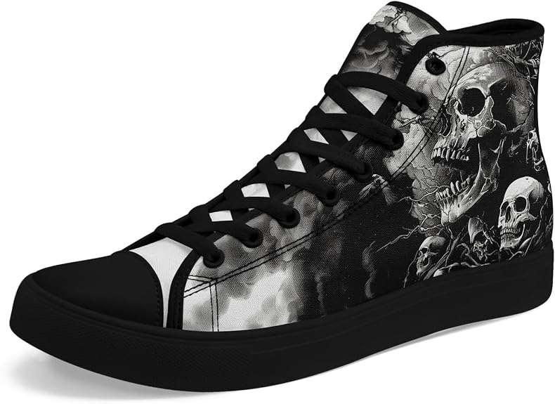 Men's Skull Canvas High Top Shoes Classic Fashion High Top Sneakers Unisex Casual Lace Up Tennis Shoes - sugar skull boots