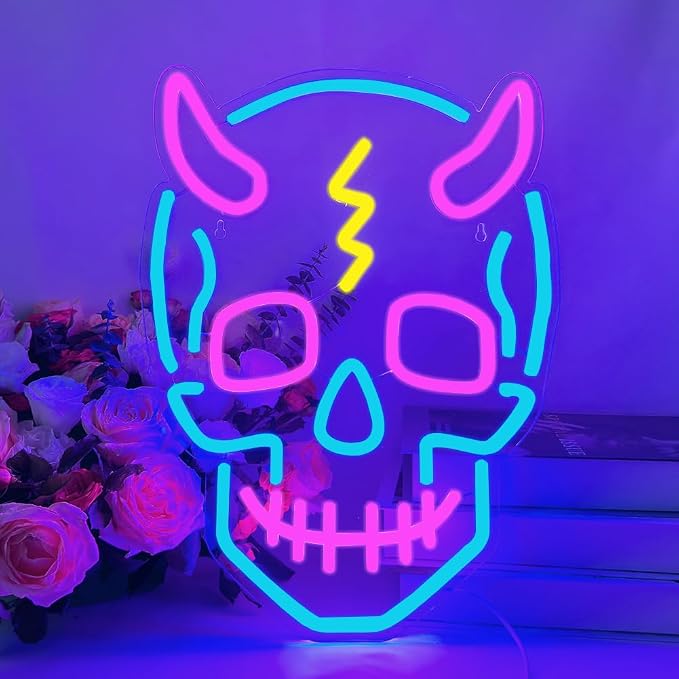 Skull Neon Sign Halloween Led Sign Neon Wall Sign USB Powered Led Light Signs for Man Cave Beer Bar Club Game Room Halloween Party Decor Gifts - string light