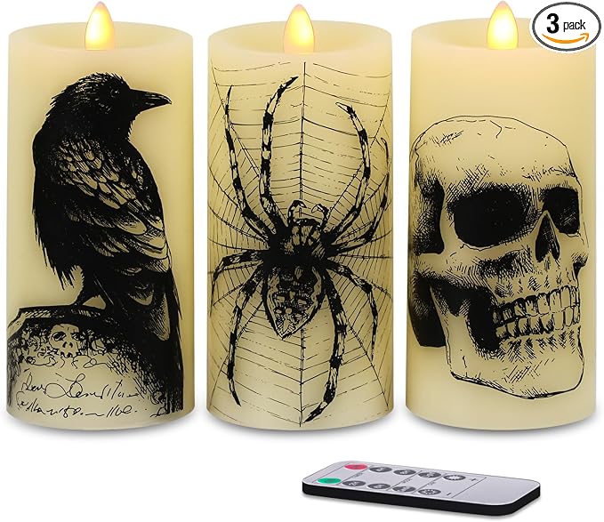 Eldnacele Halloween Skull Flameless Candles Battery Operated Remote Timer - skull candle