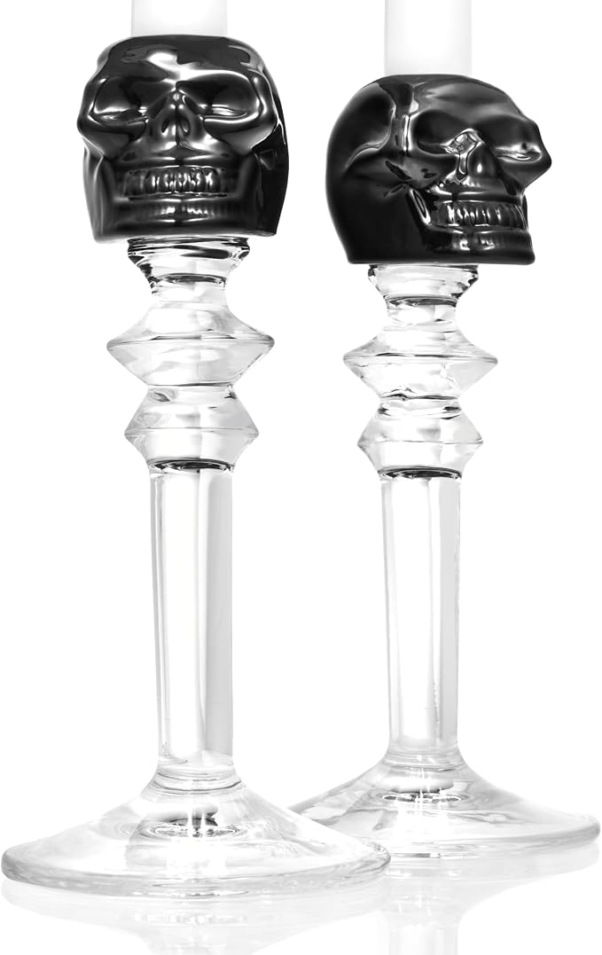 Godinger Halloween Skull Candlesticks, Black Candlesticks - Set of 2 - skull candle