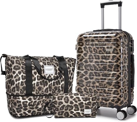 LARVENDER Carry on Luggage Sets 3 Piece, 20in Suitcase with Wheels, Cheetah