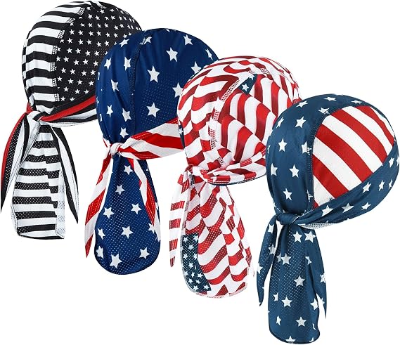 DOCILA 4 Pcs Do Rags Skull Caps for Men Bandana Hat Helmet Liner Beanie - skull headband