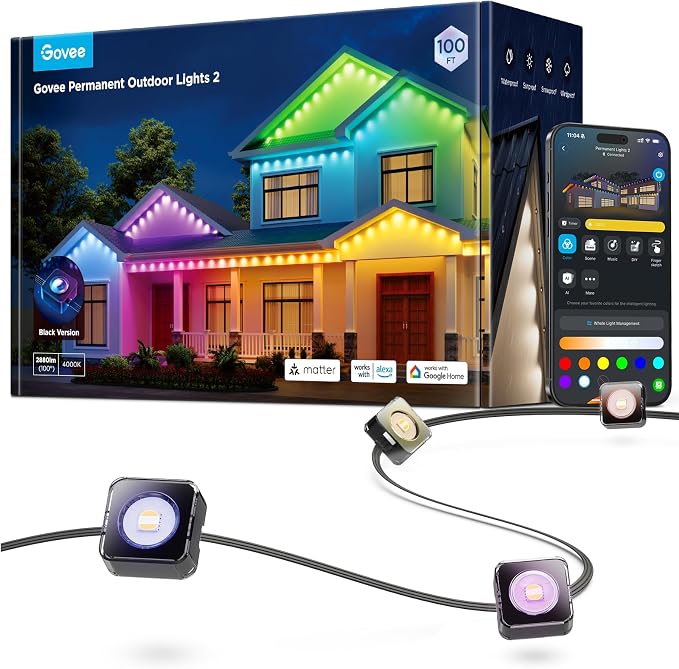Govee Permanent Outdoor Lights 2, 100ft RGBIC Outdoor Lights with 100 Modes - string light