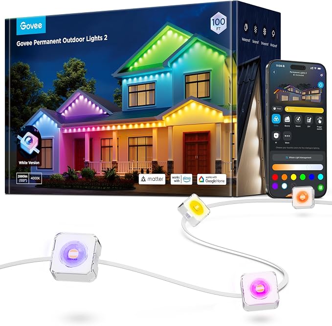 Govee Permanent Outdoor Lights 2, 100ft RGBIC Outdoor Lights with 100 Modes - string light