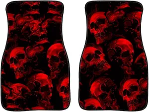 Howilath Skull Red Gothic Skull Heavy Duty Rubber Floor Mats for Car SUV Truck Van Anti Skid All Weather Protection Trim to Fit Most Vehicles