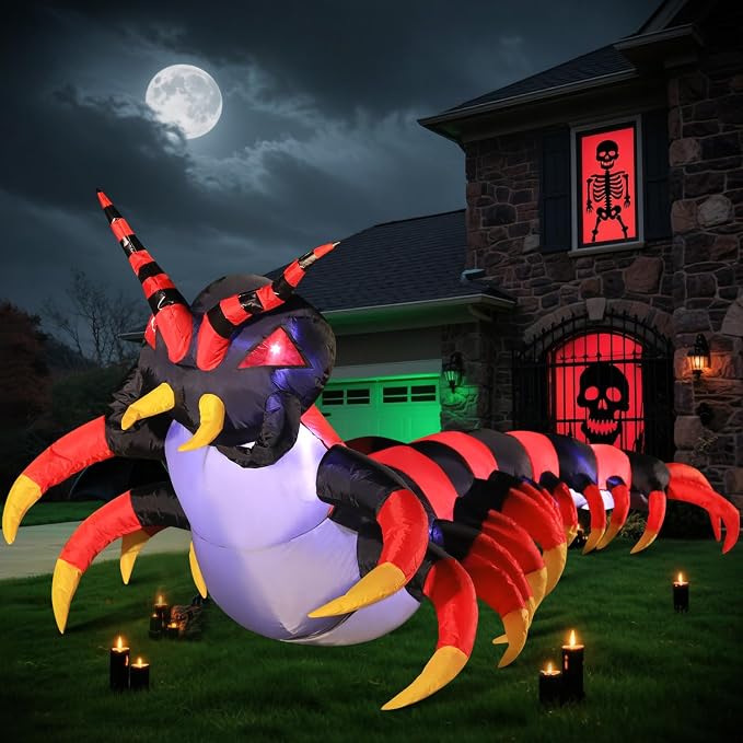 DomKom Halloween Inflatable Decorations, 8FT Centipede Outdoor Holiday Decor Blow Up Halloween Yard Decor, LED Lights Inflatables Outdoor Garden Lawn Halloween Decor - skull inflatable