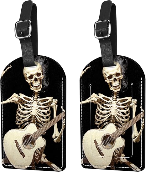 2 Pack Luggage Tag Suitcase Tags PU Leather Identifiers Privacy Cover Luggage Tags Aesthetic Cute Travel Bag Labels for Women Girls Men-Skull Skeleton - skull suitcase