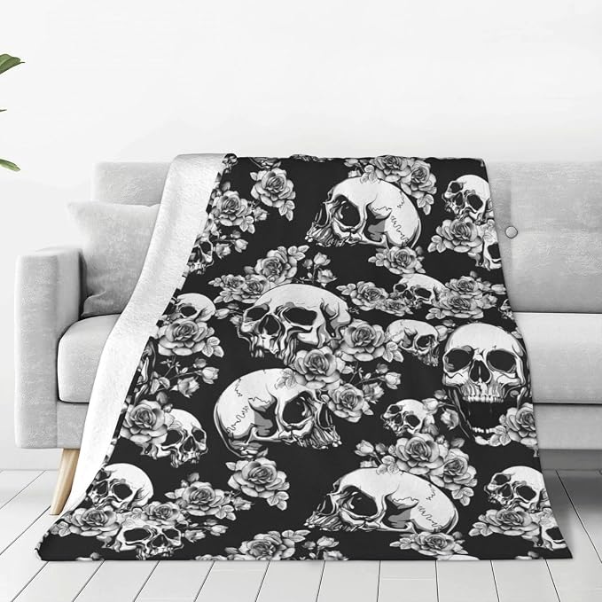 Ultra-Soft Microfiber Throw Blanket 330 GSM Fuzzy Fleece Blanket for Adults Kids Gift Couch, Sofa, Bed Skull Floral 50″X40″
