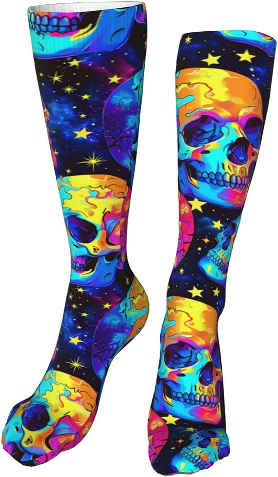 Kids Cozy Knee High Tube Compression Socks Colorful Cute Skulls Novelty Athletic Long Socks for Child Girls Boys 19.8in - sugar skull costume