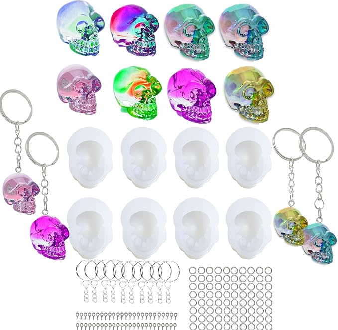 8Pcs Skull Resin Molds Silicone Epoxy Crafts Resin Keychain Molds - skull ashtray