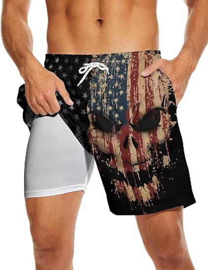 Swim Trunk for Men Swimming Trunks with Compression Liner Board Shorts 7 inch Swim Shorts Swimsuit - skull swimsuit