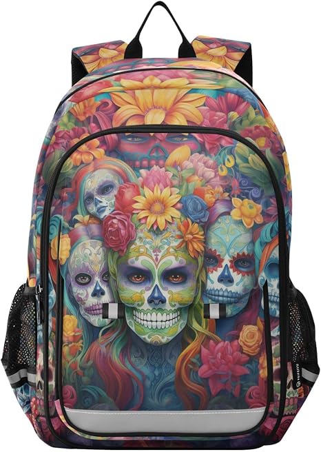 ALAZA Sugar Skulls Day Of Dead Laptop Backpack Purse for Women Men Travel Bag Casual Daypack with Compartment & Multiple Pockets - skull backpack