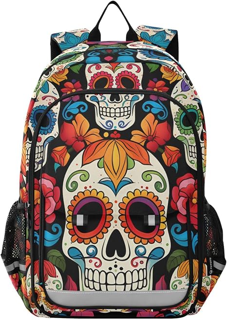 ALAZA Sugar Skull Floral Day Of Dead Laptop Backpack Purse for Women Men Travel Bag Casual Daypack w/Compartment & Multiple Pockets - sugar skull handbags for sale