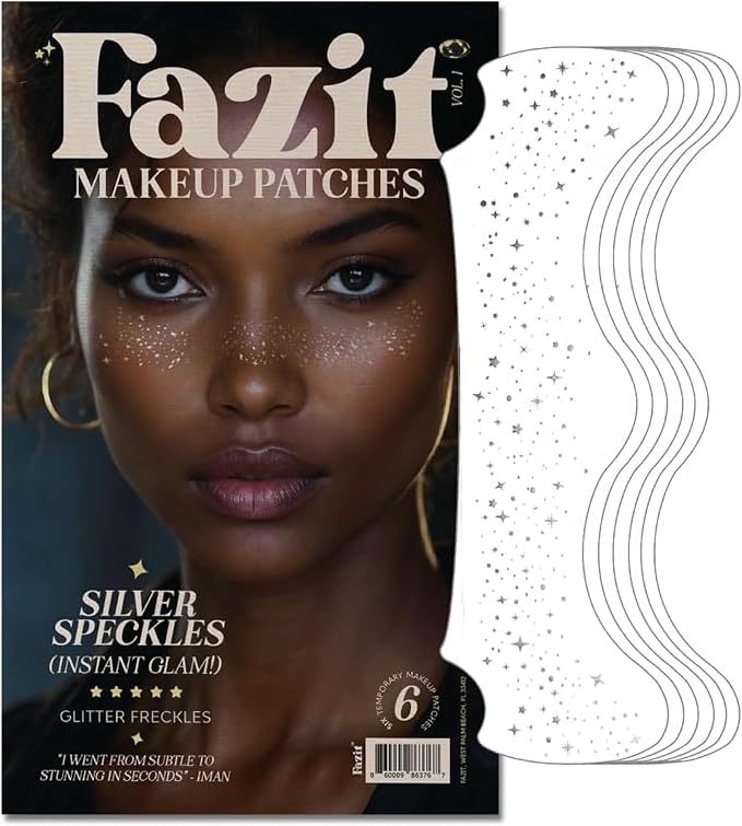 Fazit Silver Speckles - Glitter Freckle Makeup Patches - Shimmering Faux Freckles & Body Glitter - Waterproof, Long-Lasting Instant Glamour for Festivals & Parties - 6 Temporary Patches Per Pack - sugar skull makeup