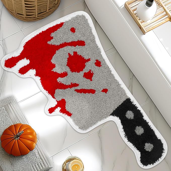 Percozzi Halloween Bath Mat Rug Bloody Knife Tufted Non-Slip Water Absorbent Bath Rug for Bathroom Shower Tub Kitchen Area Rug Halloween Holiday Decorations Supplies - skull toilet mat