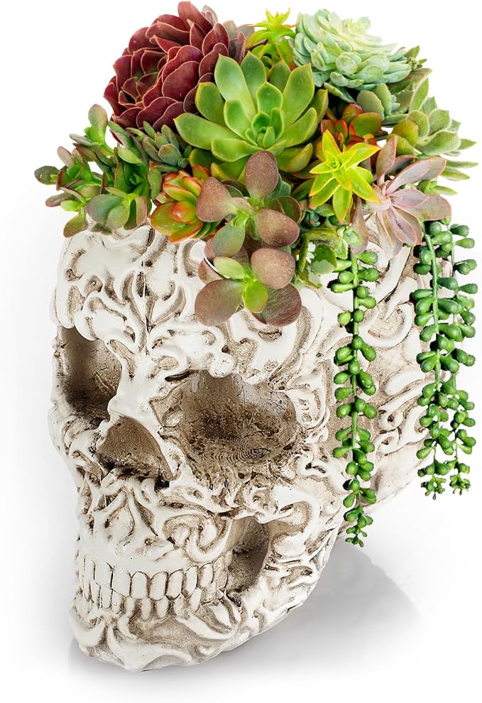 OwnMy Resin Skull Planter for Indoor Plants, Skull Flower Pot Skull Vase - skull candle