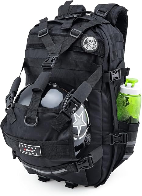 Motorcycle Helmet Backpack Skull Style Large Capacity Waterproof Motorbike Helmet Storage Bag for Man Cycling Travel Backpack Motorcycle Gear (Black) - skull backpack