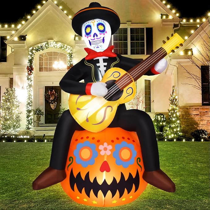 Rocinha 8 FT Dia De Los Muertos Inflatables Decorations Outdoor - skull inflatable