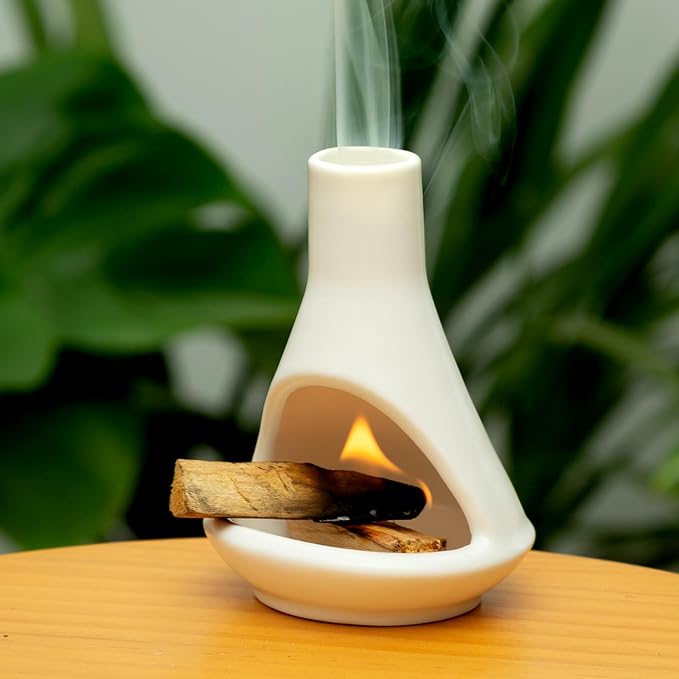 Modern Ceramic Palo Santo Holder & Burner –Mini Chiminea for Cone & Candle - skull incense burner