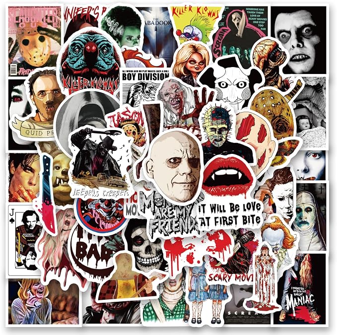 300 Pcs Horror Stickers,Horror Gifts,Horror Movie Stickers,Horror Decor,Scary Movie Gifts,Spooky Gifts,Supernatural Halloween Stickers for Water Bottle,Laptop,Phone,Skateboard - skull sticker