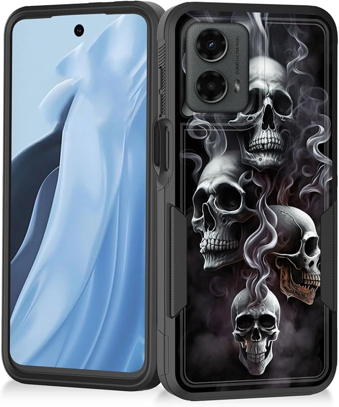 for Moto G 5G 2024 Case,Heavy Duty Dual Layer Hybrid Hard PC Soft Rubber Shockproof Protective Rugged Bumper Case for Motorola Moto G 5G 2024 / Moto G Play 5G 2024,Unique Skull - Skull phone case
